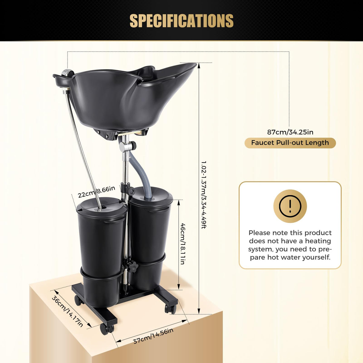 Portable Height-Adjustable Shampoo Basin with Electric Pump and 2 Water Buckets L96423