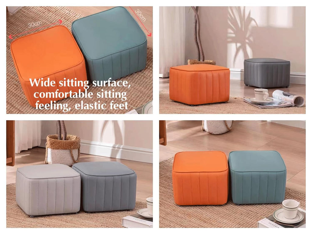 Dark Blue Leather Square Ottoman Z39090