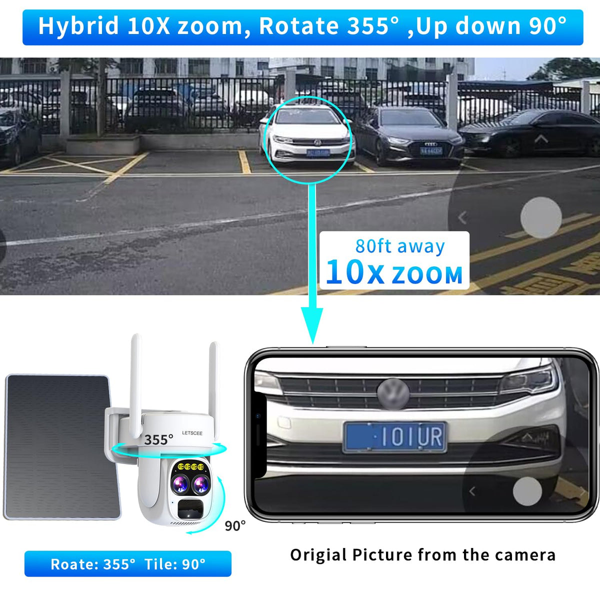 Wireless Solar Security Camera 360 PTZ Dual Lens 10x Zoom 2K H358