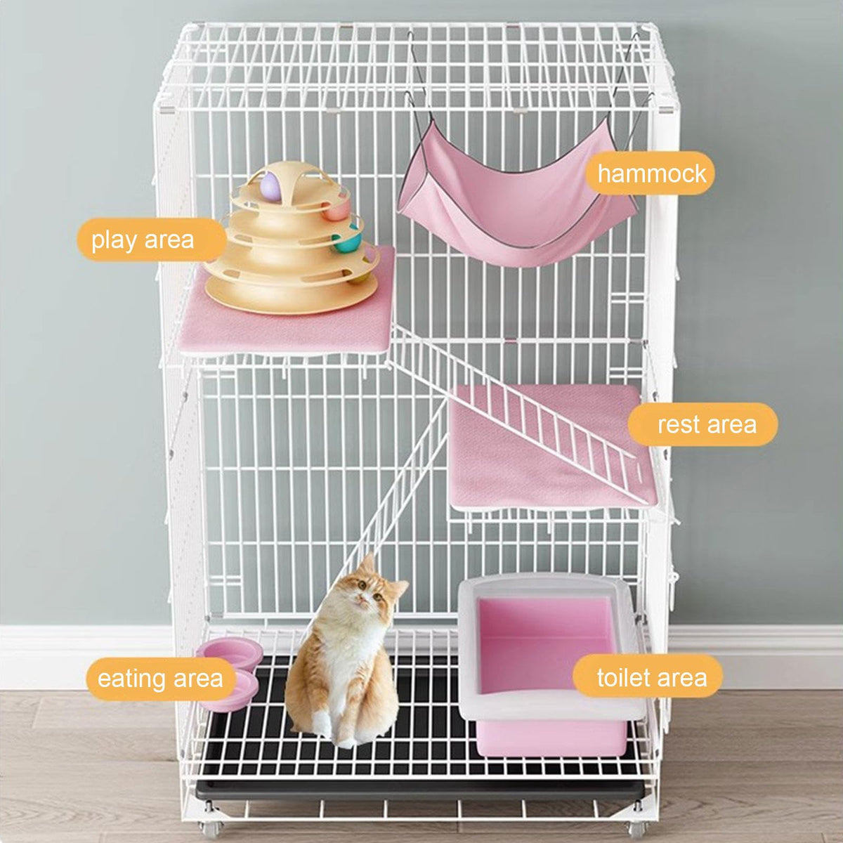 White 4-Tier Collapsible Lockable Wire Cat Ferret Habitat Crate with Casters F41074