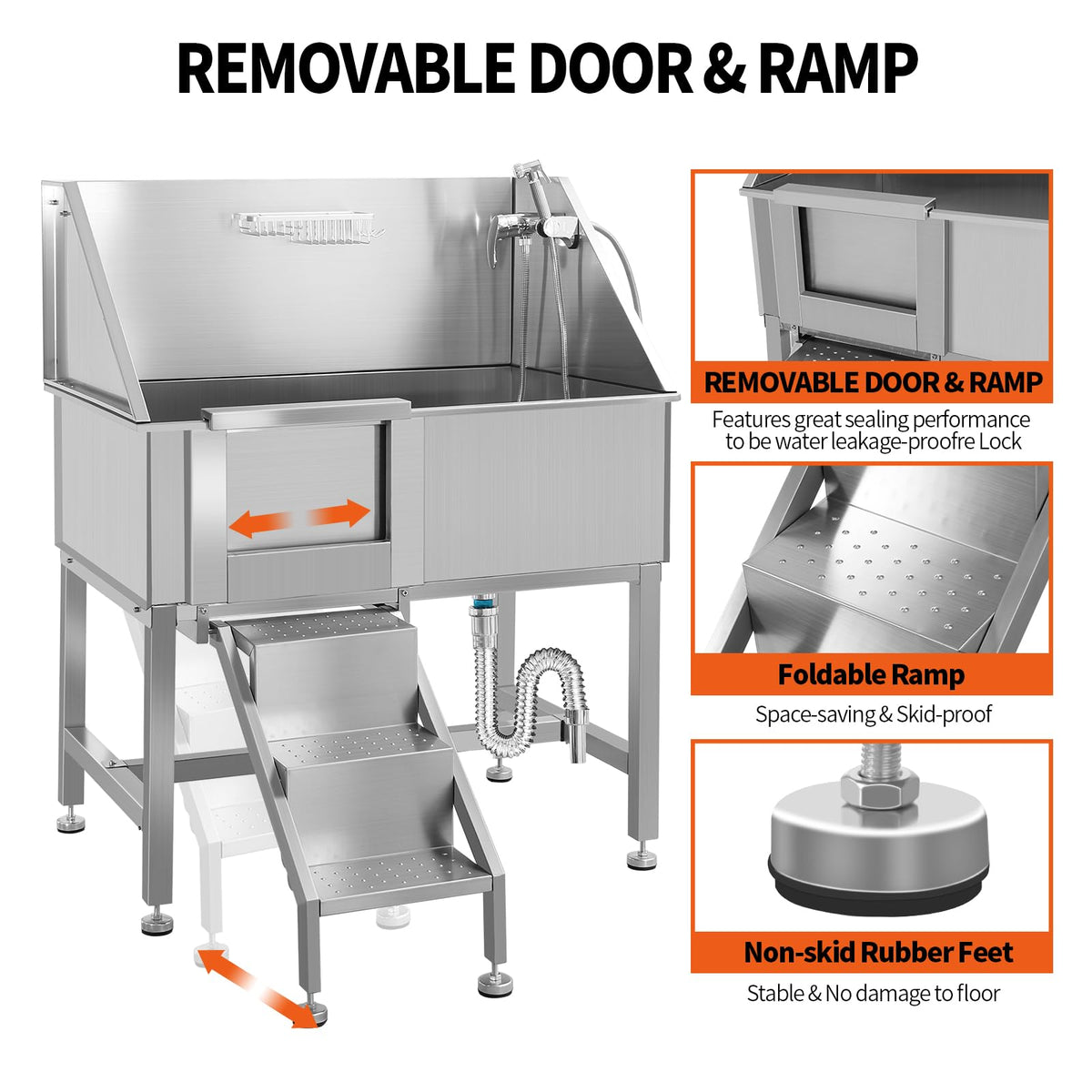 38" Stainless Steel Dog Grooming Tub with Sliding Door R29068
