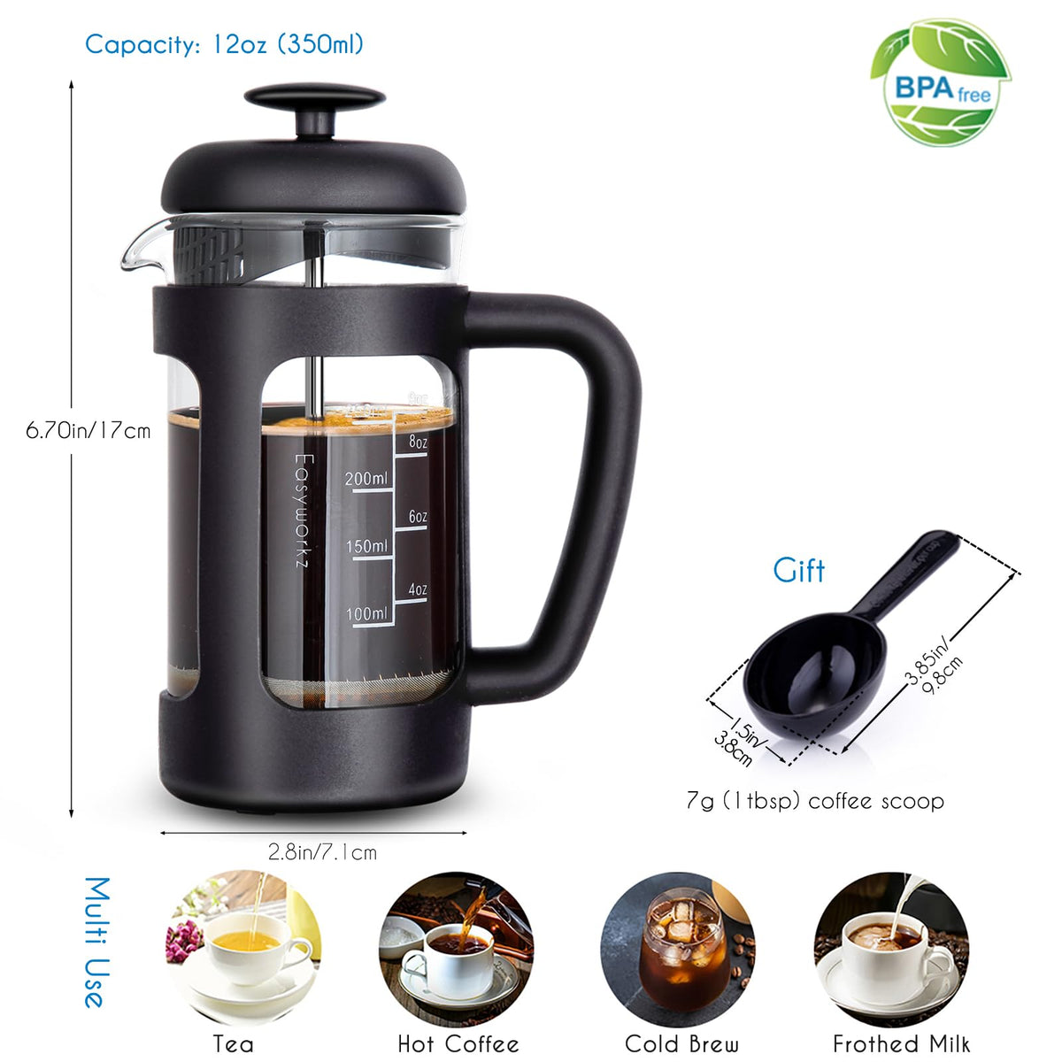 12 oz French Press with 5 oz Stainless Steel Espresso Cups P734981