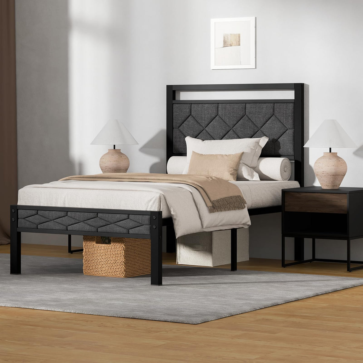 Full Size Upholstered Bed Frame Grey I14125