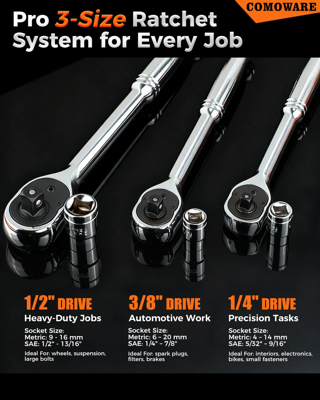 320-Piece Mechanic Tool Set with Case, 1/4" 3/8" 1/2" Drive SAE & Metric Socket Wrench Set, CR-V Steel X99428