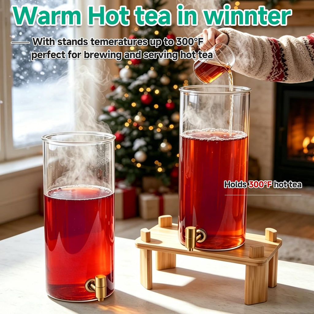 2 Gallon Glass Beverage Dispenser with Spigot and Bamboo Stand E78017