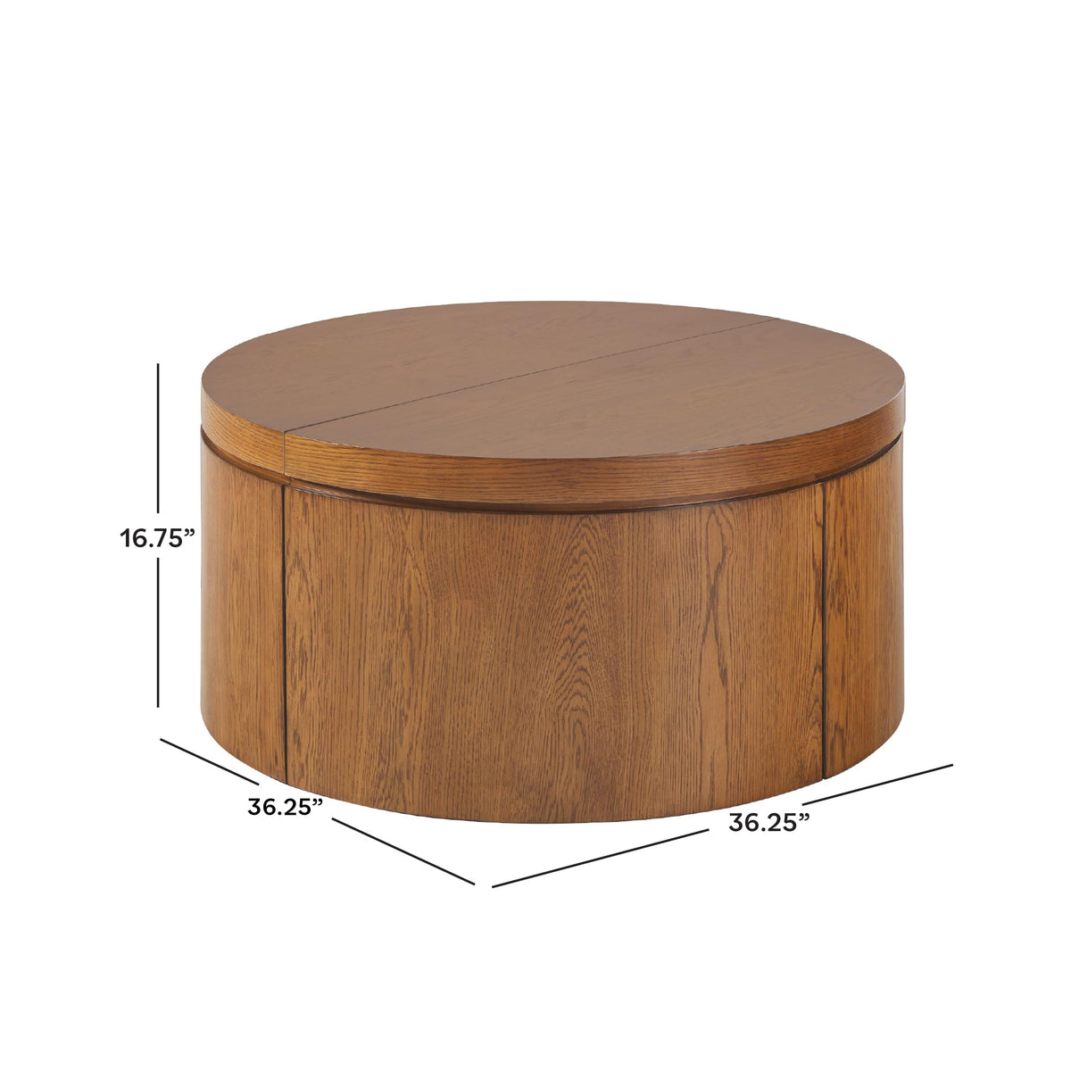 Solid Oak Wood Veneer Coffee Table with Storage, 36 Inch, Medium Brown Oak B3139