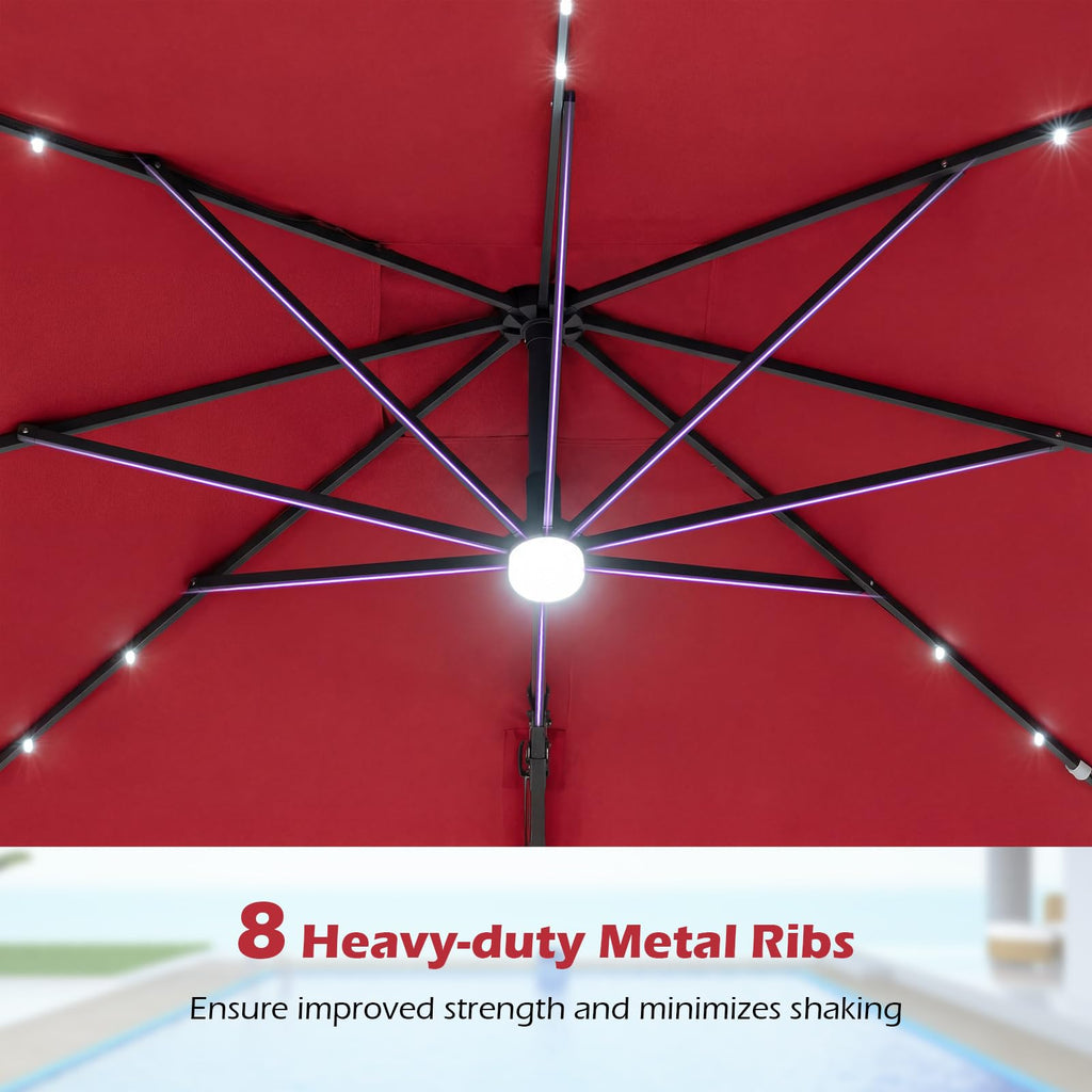 10ft Solar LED Patio Umbrella with Aluminum Pole E735