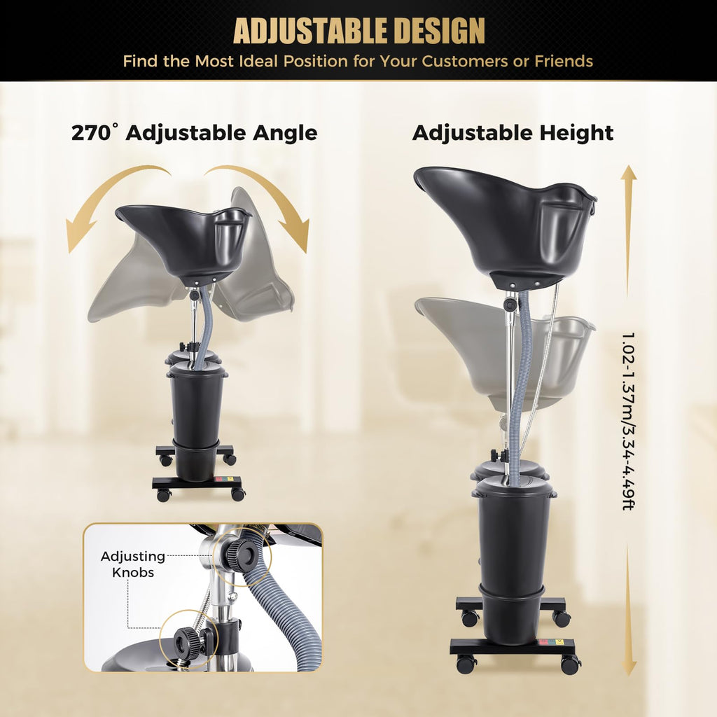 Portable Height-Adjustable Shampoo Basin with Electric Pump and 2 Water Buckets L96423