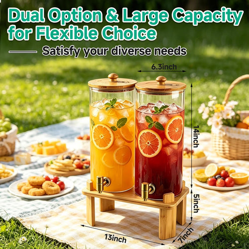 2 Gallon Glass Beverage Dispenser with Spigot and Bamboo Stand E78017
