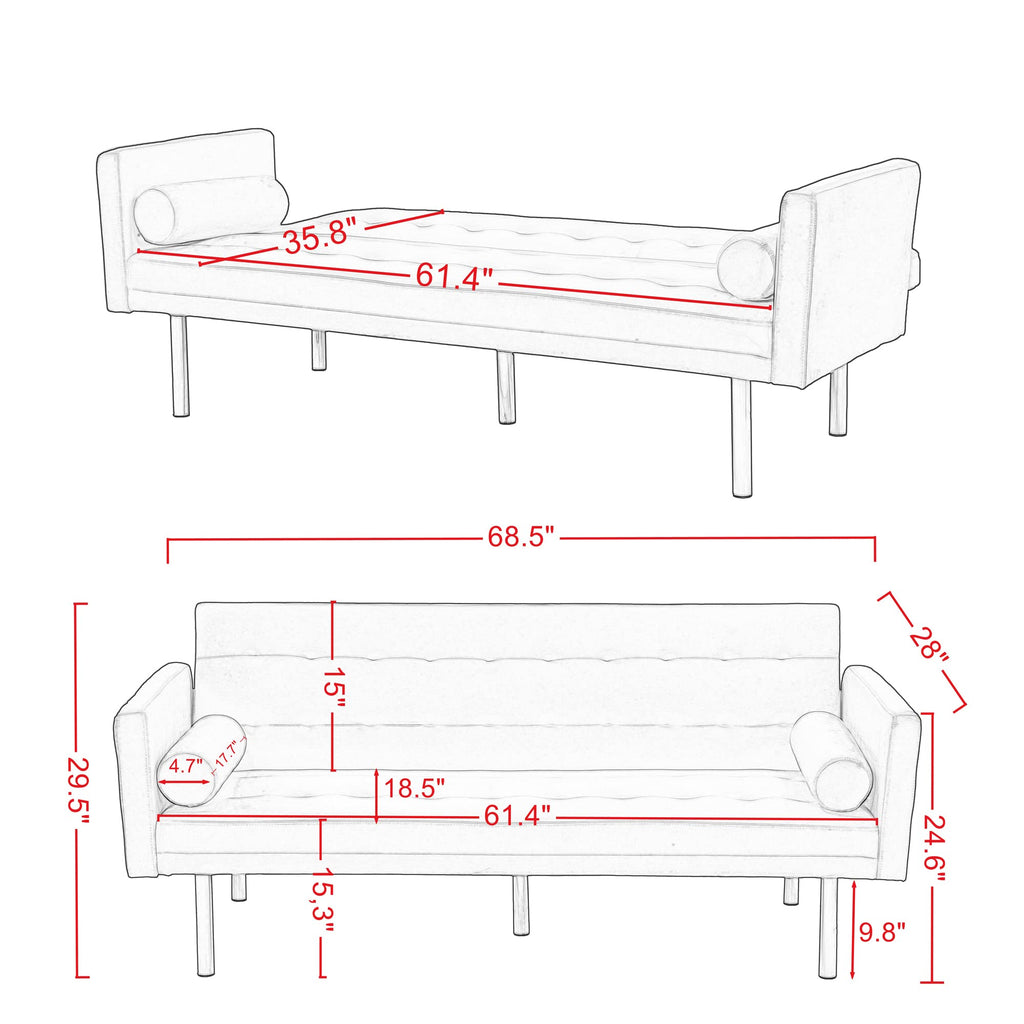 Orange Twin Size Convertible Sofa Bed L708847