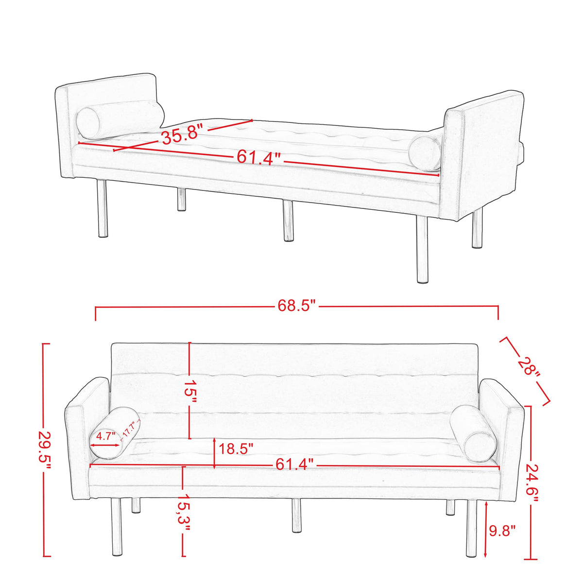 Orange Twin Size Convertible Sofa Bed L708847