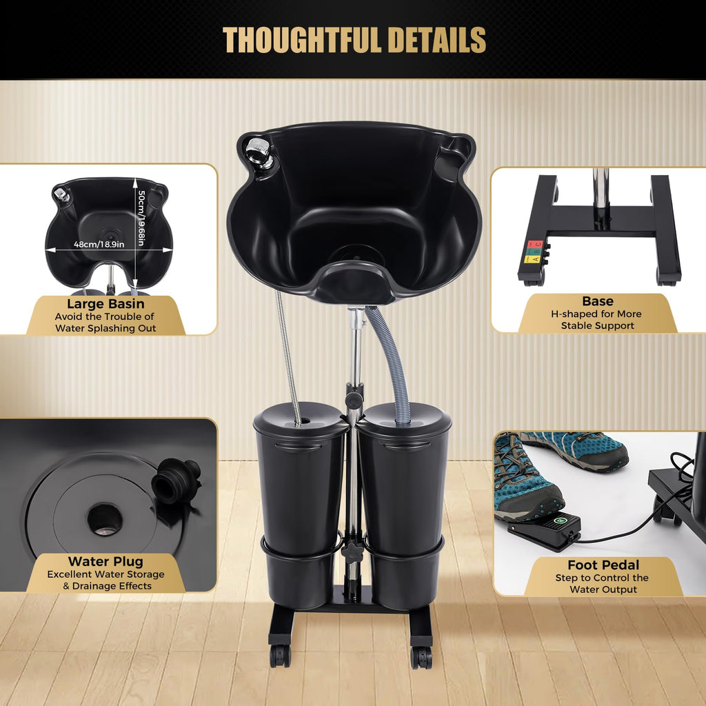 Portable Height-Adjustable Shampoo Basin with Electric Pump and 2 Water Buckets L96423