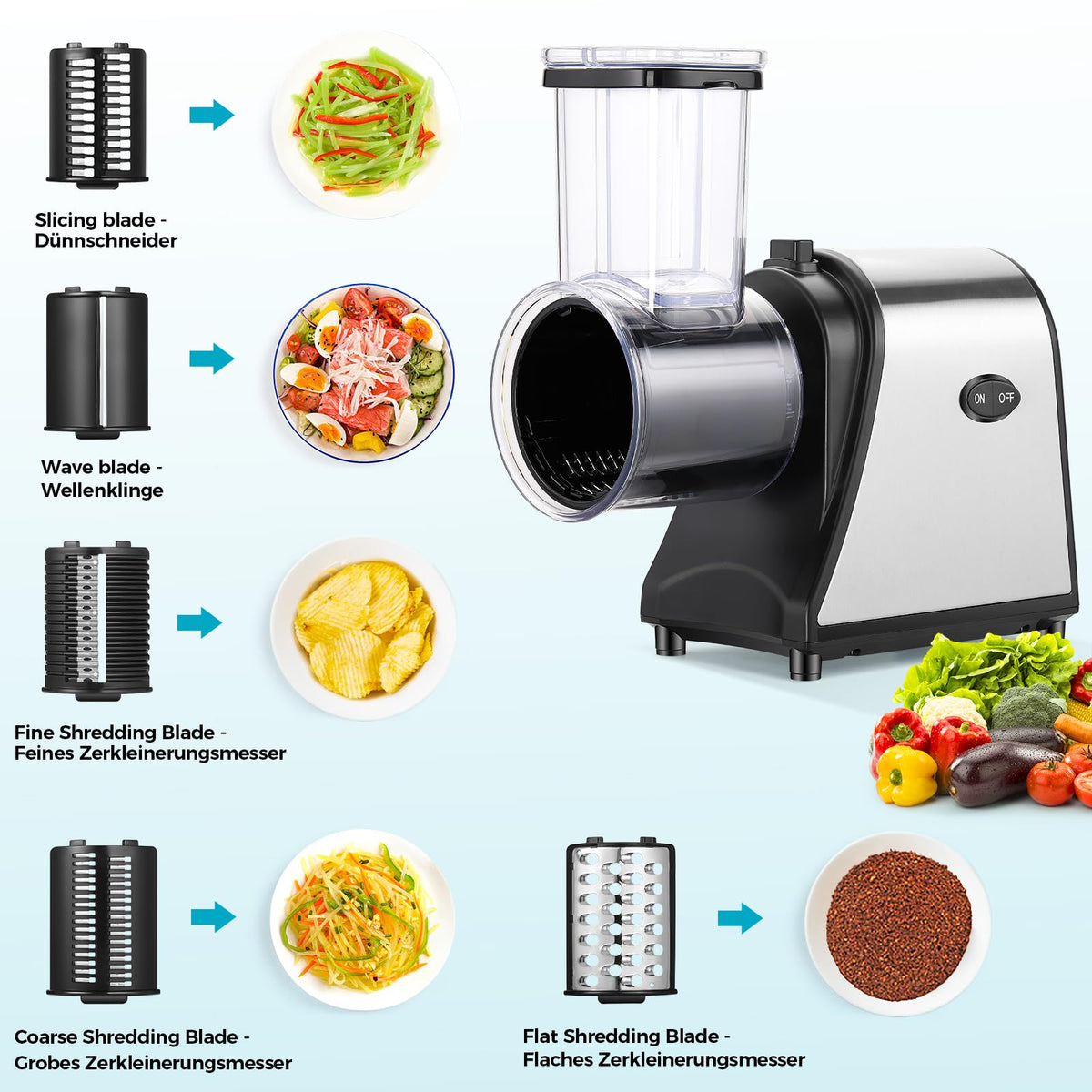 Electric Stainless Steel Vegetable Slicer with 5 Blades M17060