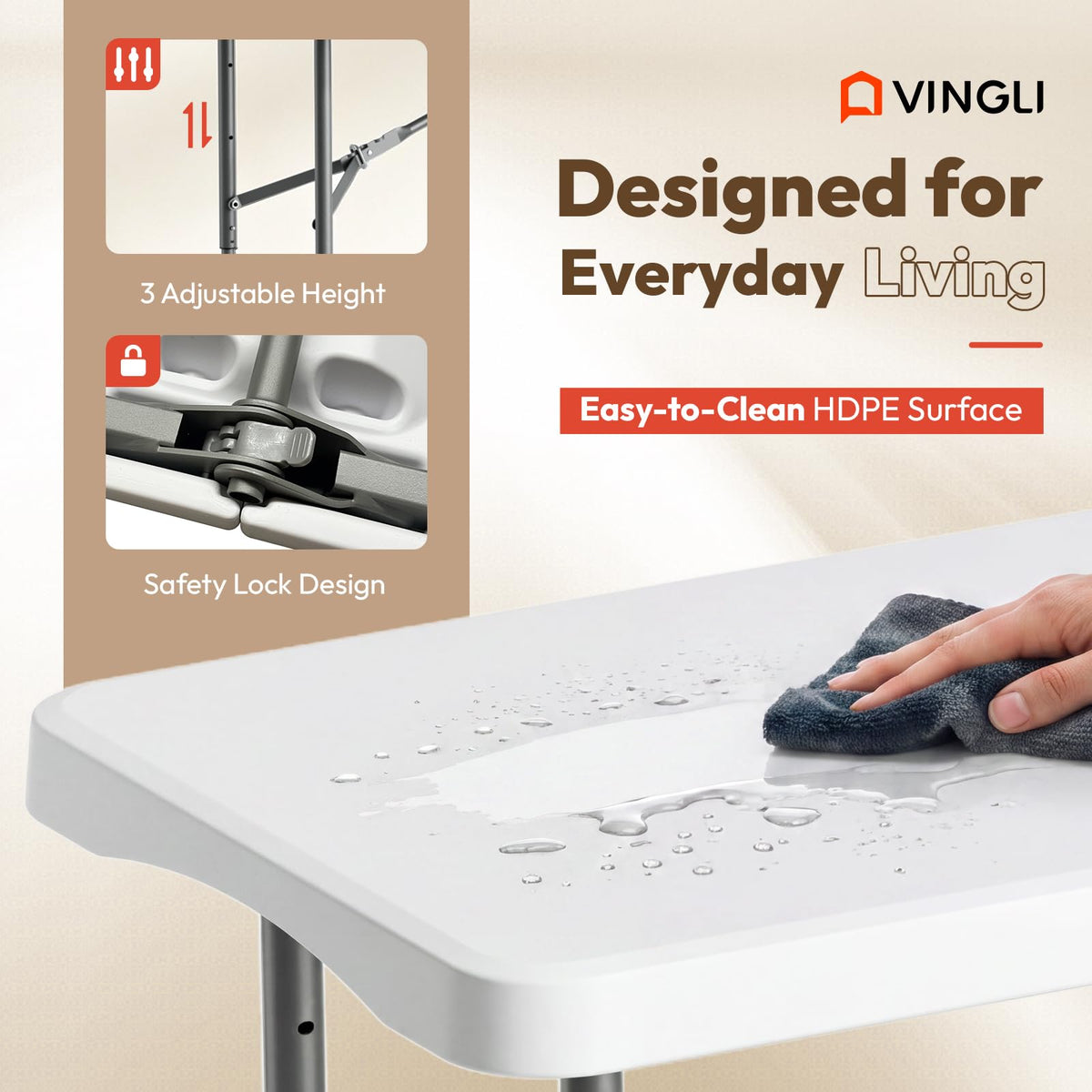 White 6 FT Narrow Folding Table with Carrying Handle V98408