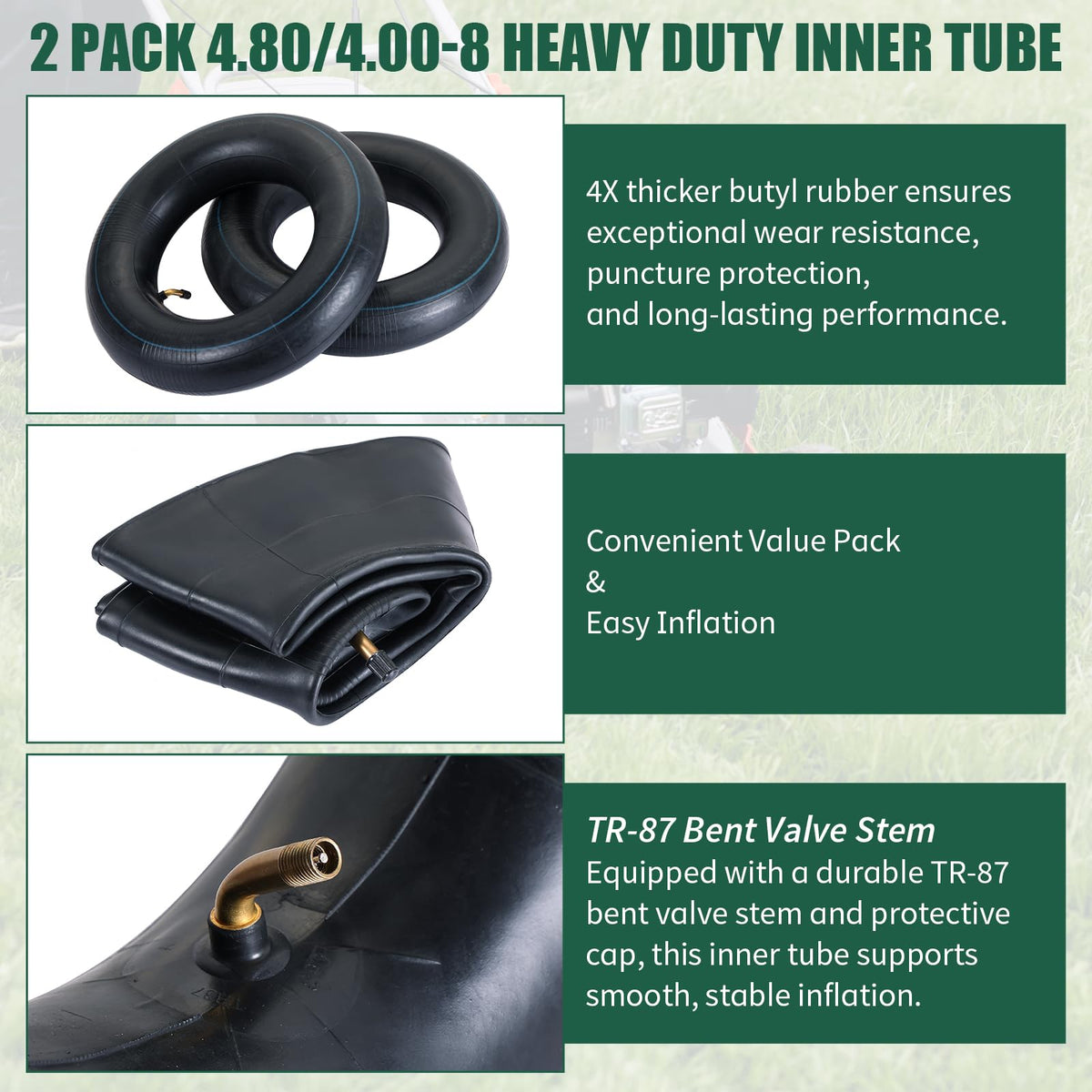 2Pcs 4.80/4.00-8 Inner Tubes with TR-87 Valve Stem A8670