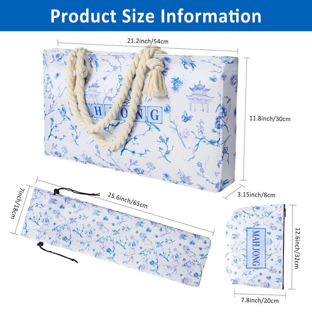 166 Blue Mahjong Tile Set with Bag and 4 All-in-One Rack/Pushers C5028