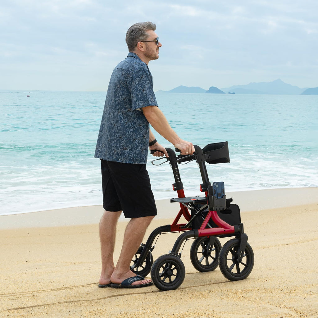 Red All Terrain Wheeled Walker with Seat S237