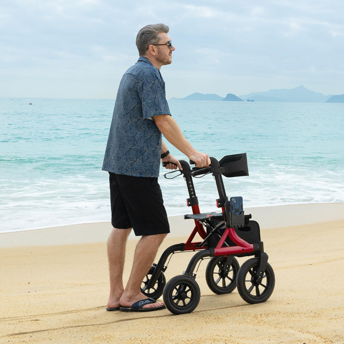 Red All Terrain Wheeled Walker with Seat S237