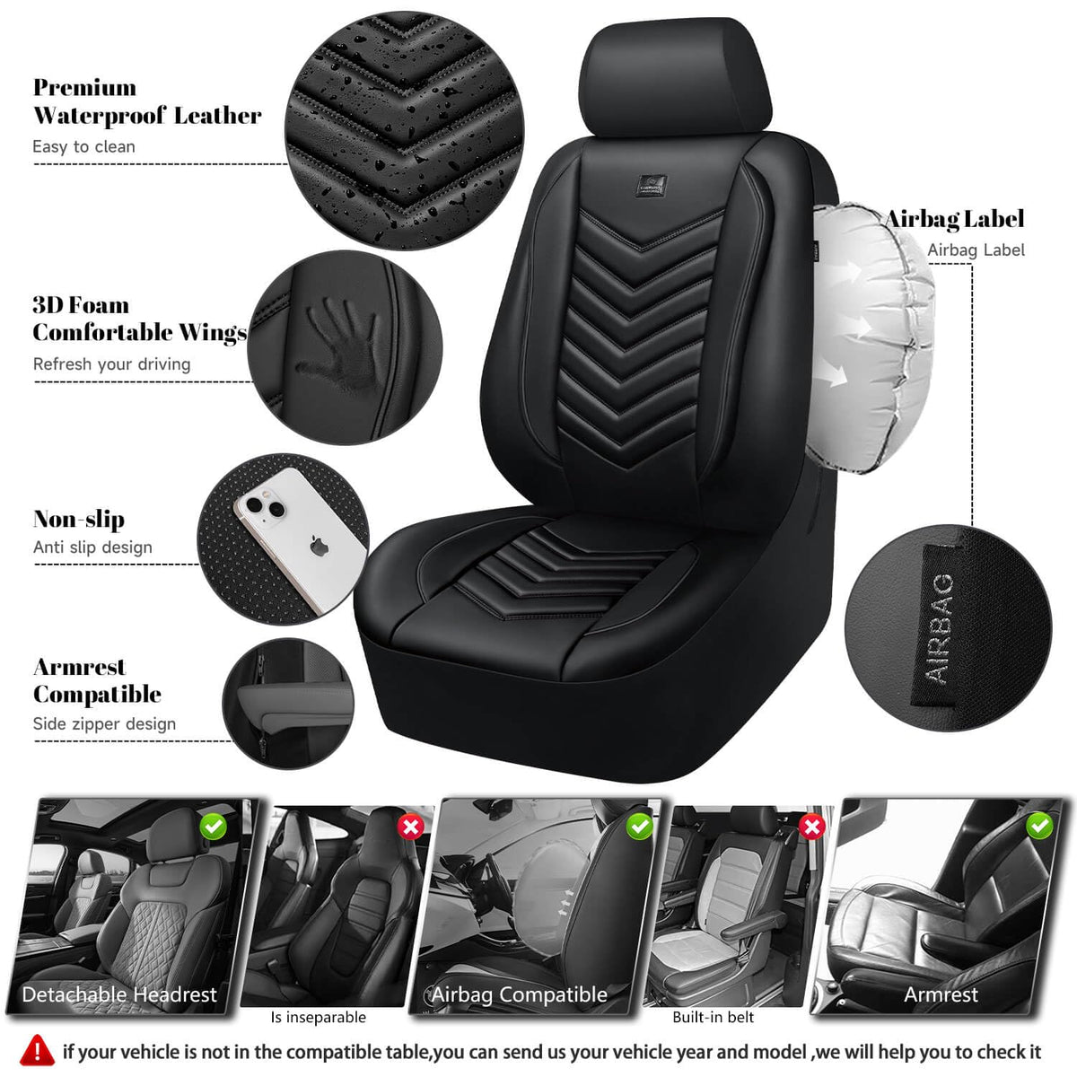 3D Foam Faux Leather Seat Covers Full Set D709419