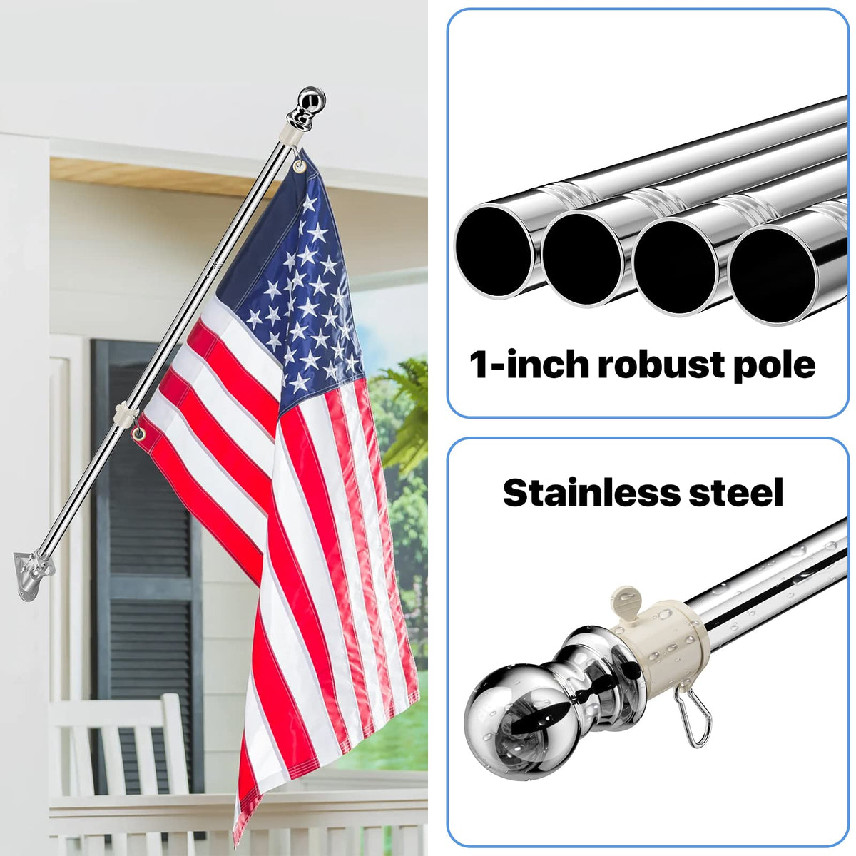 Silver Stainless Steel 5 FT Flag Pole W744