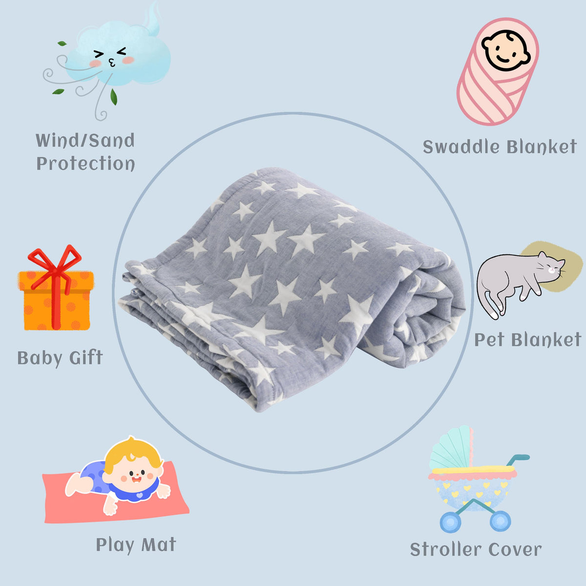 Blue Muslin Toddler Blanket M1169