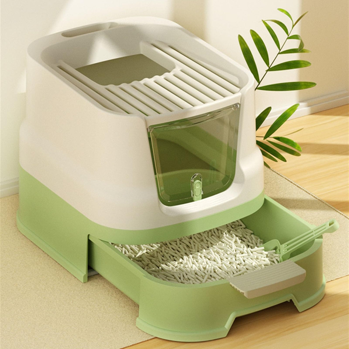 Large Top Entry Enclosed Cat Litter Box with Lid and Scoop Y529