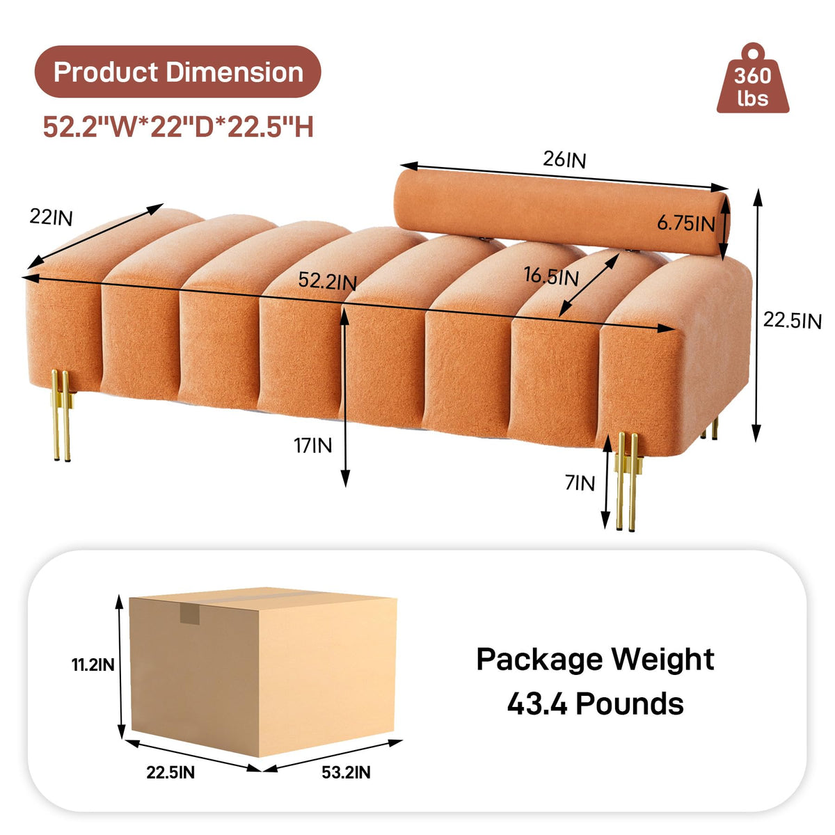 Orange Velvet Bench Ottoman J517