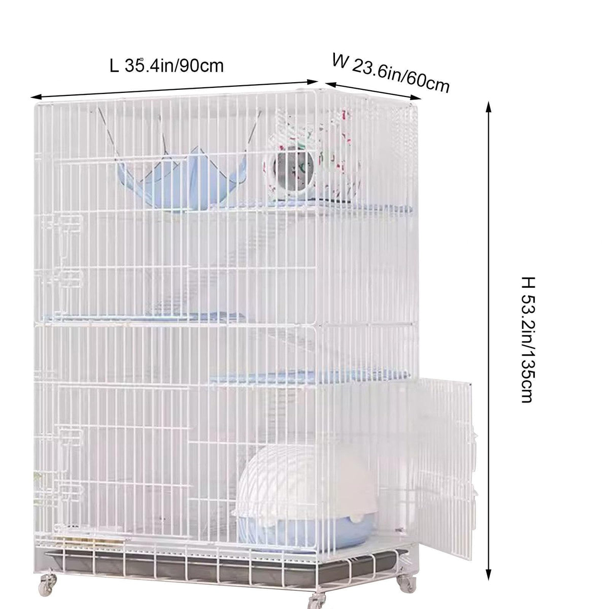 White 4-Tier Collapsible Lockable Wire Cat Ferret Habitat Crate with Casters F41074