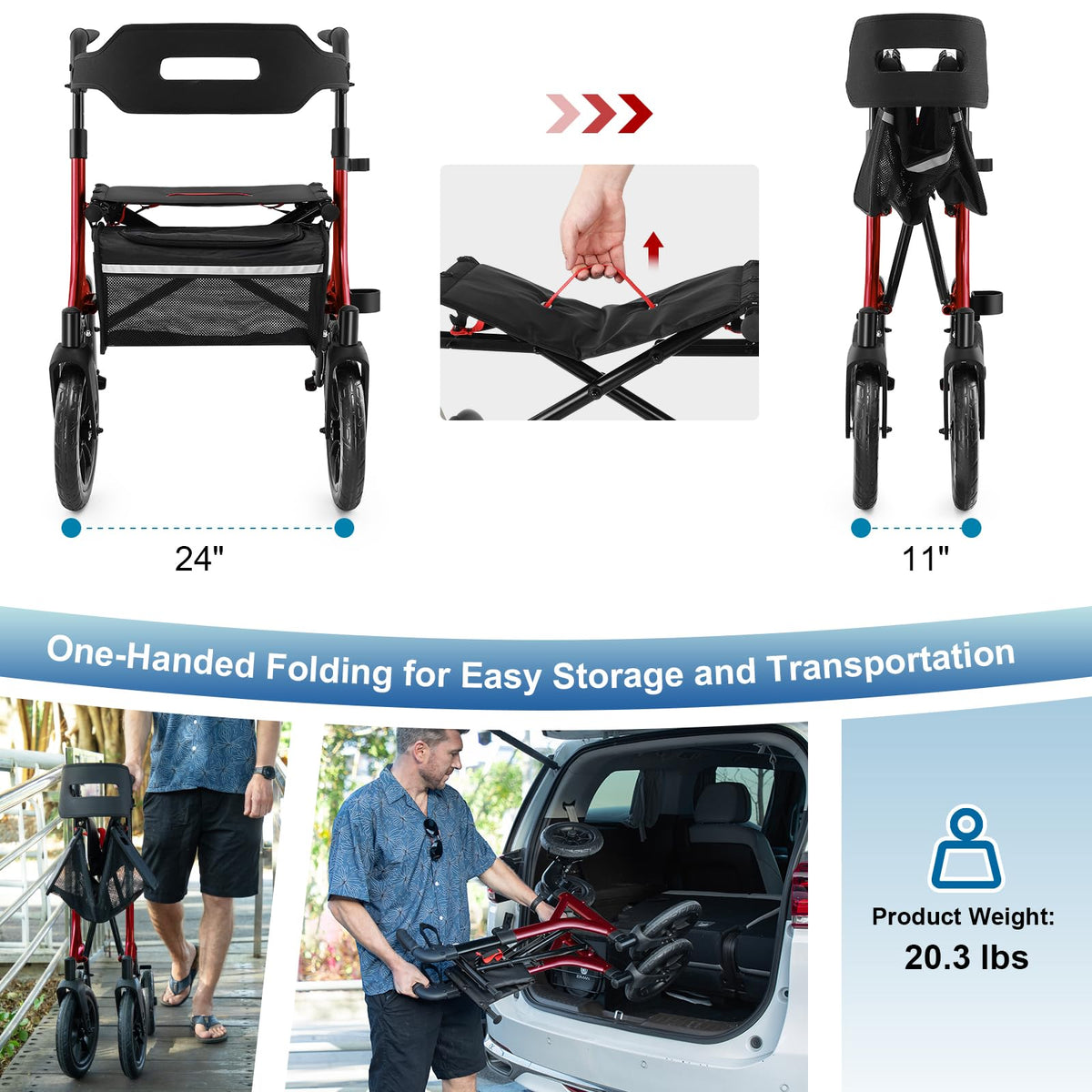 Red All Terrain Wheeled Walker with Seat S237