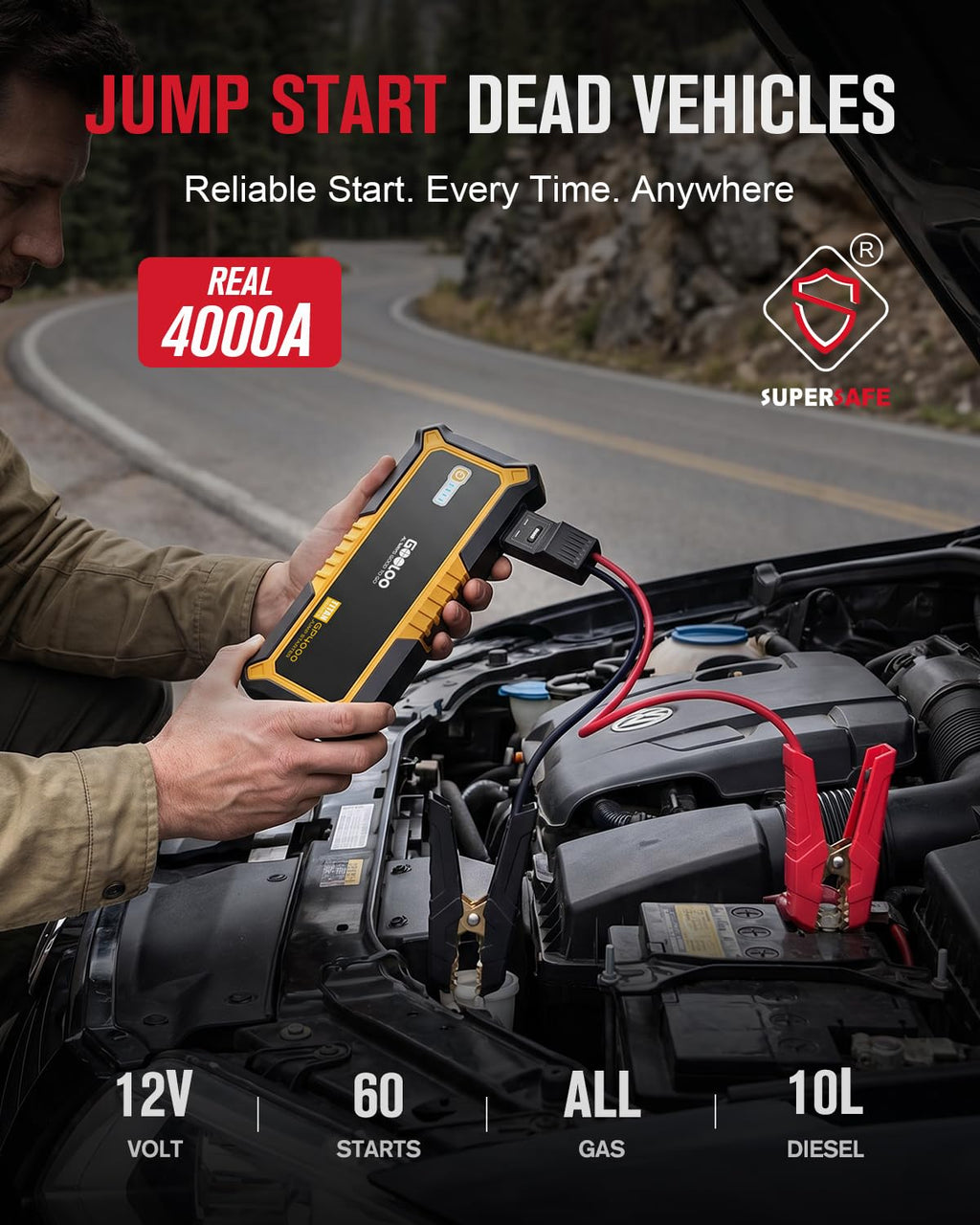 4000A 12V Portable Car Battery Jump Starter L777