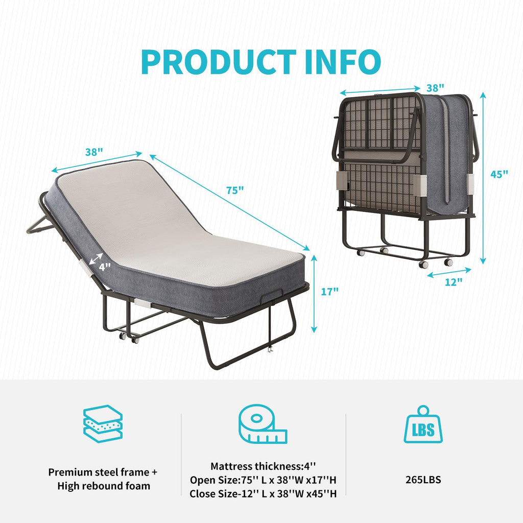 Twin Size Folding Bed with 4 Inch Foam Mattress B5596