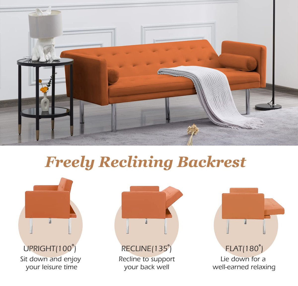 Orange Twin Size Convertible Sofa Bed L708847