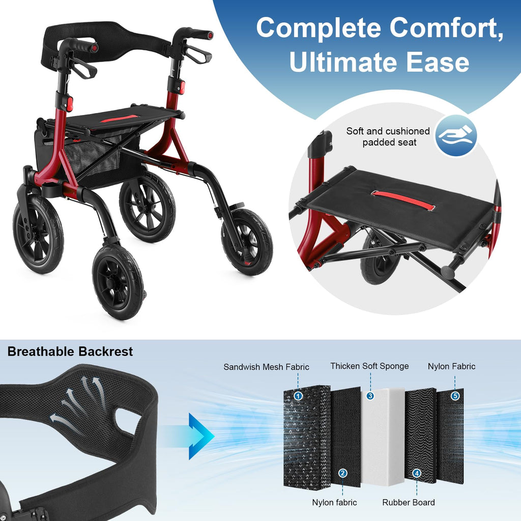 Red All Terrain Wheeled Walker with Seat S237