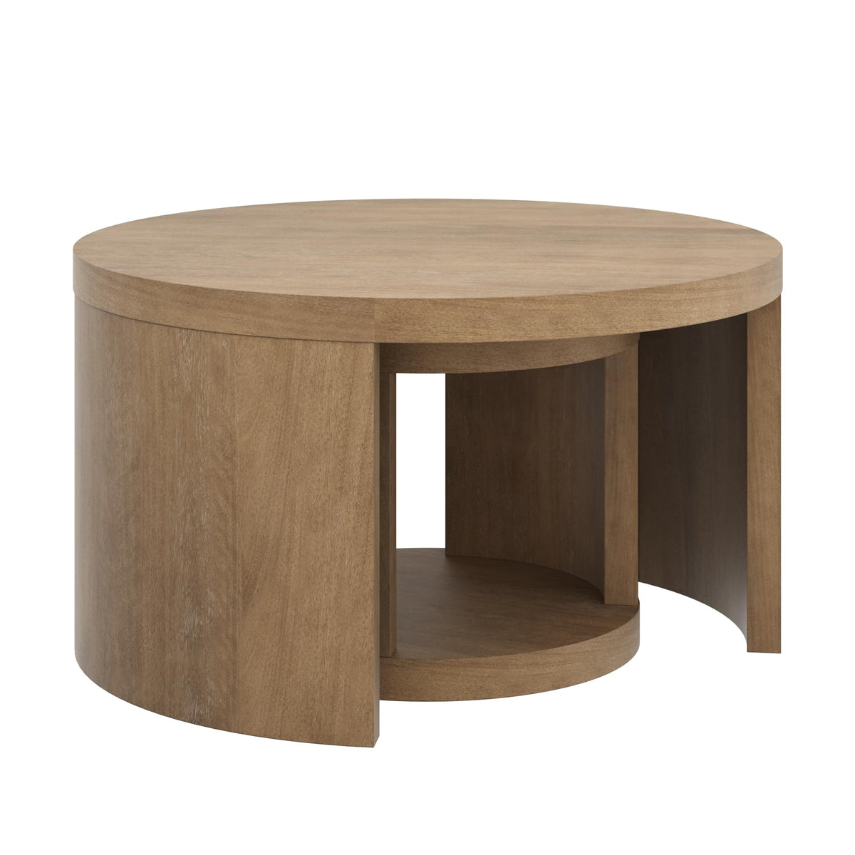 Light Brown 2-Piece Round Wood Nesting Coffee Table with Storage J591332