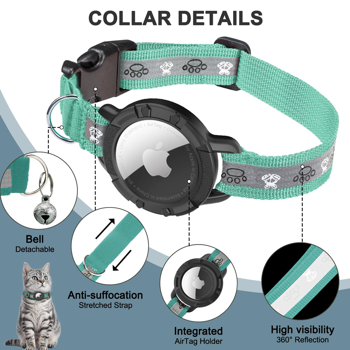 Reflective AirTag Cat Collar F248314