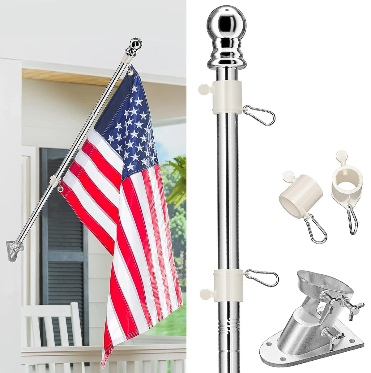 Silver Stainless Steel 5 FT Flag Pole W744