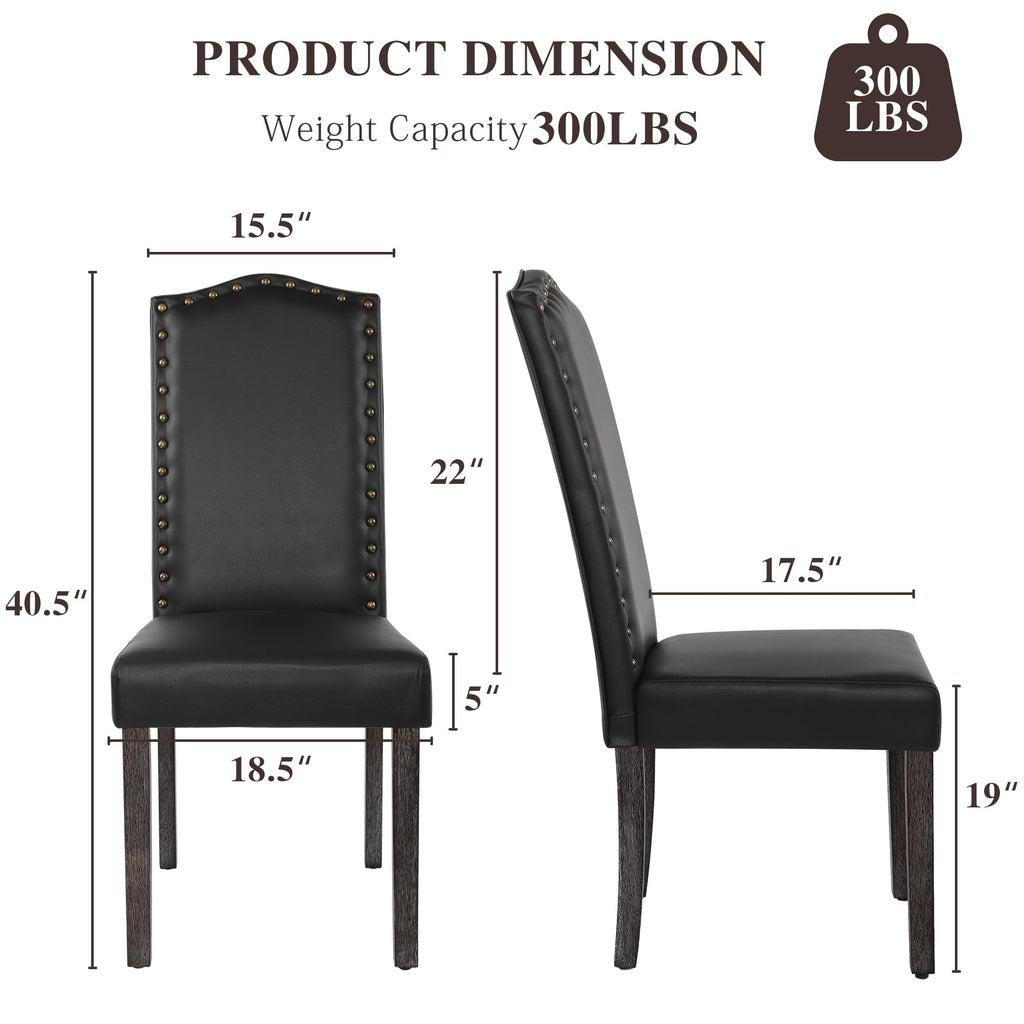 PU Dining Chair Set of 2 Upholstered with Copper Nails and Solid Wood Legs X5638