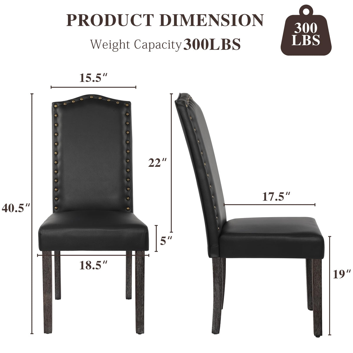 PU Dining Chair Set of 2 Upholstered with Copper Nails and Solid Wood Legs X5638