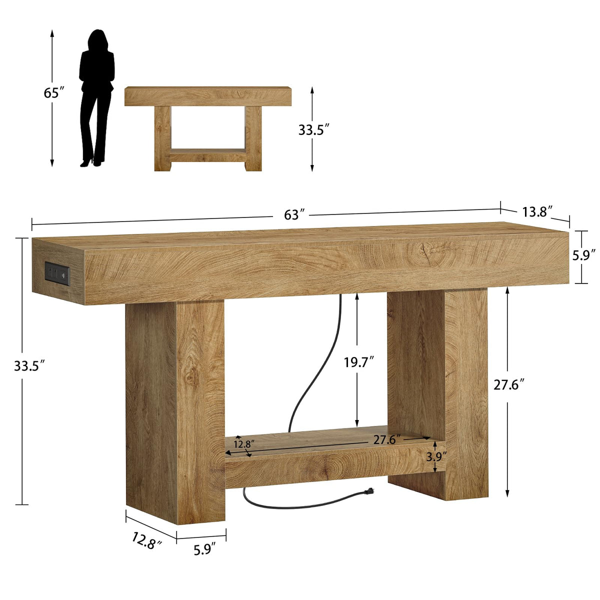 63" Entryway Table with Smart RGB Lights and Charging Station F3055