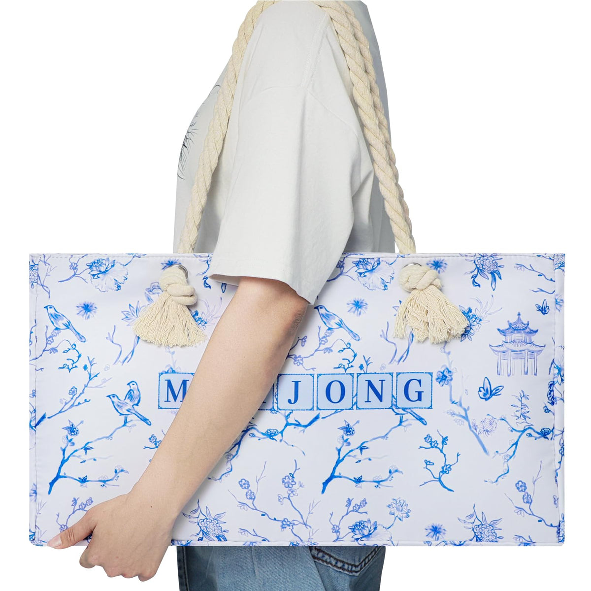 166 Blue Mahjong Tile Set with Bag and 4 All-in-One Rack/Pushers C5028