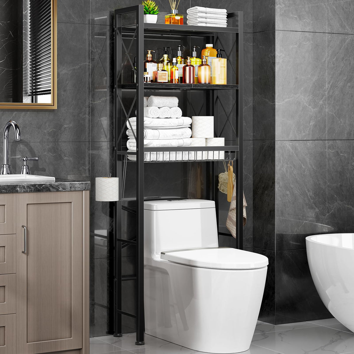 3-Tier Over The Toilet Storage Rack with Drain Basket U355617