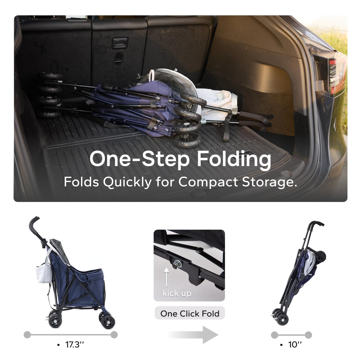 Foldable Pet Stroller for Small Dogs & Cats, 10 lbs, Blue Gray D3717