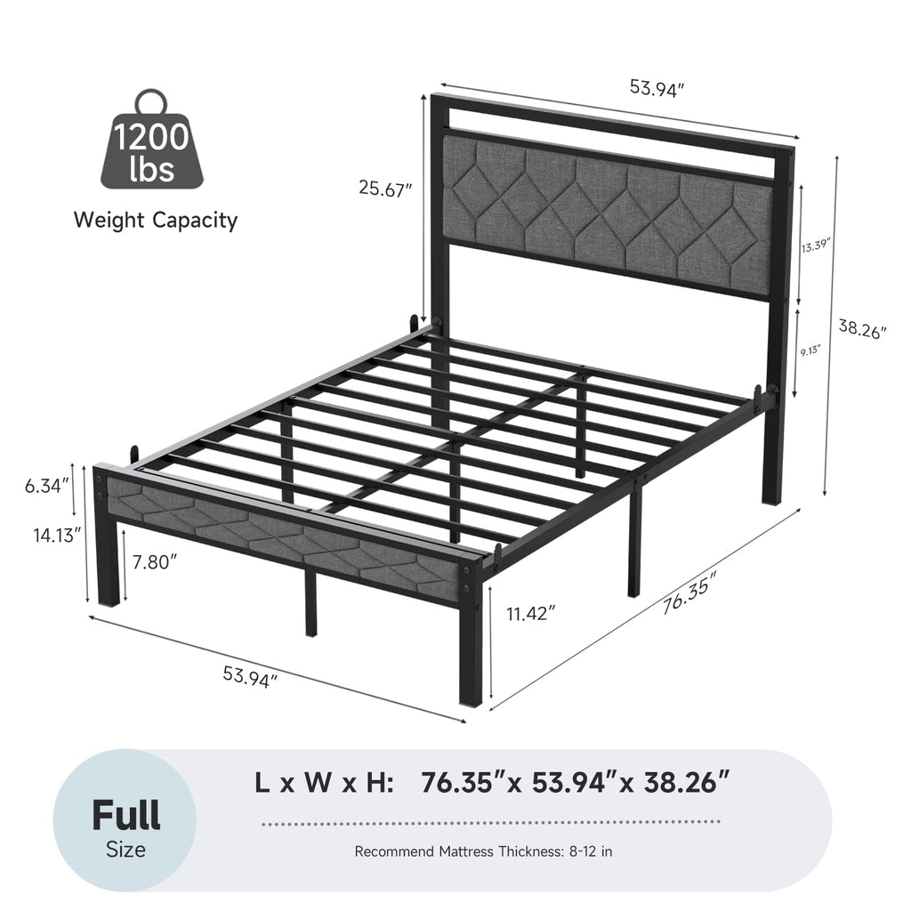 Full Size Upholstered Bed Frame Grey I14125
