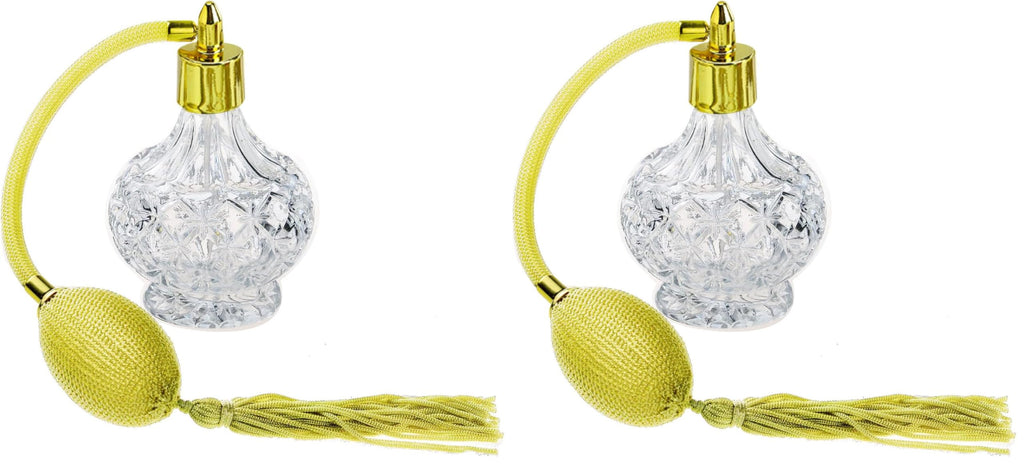 Clear Checked Carved Glass Refillable Perfume Bottle with Spray Atomizer, Pack of 2 C936753