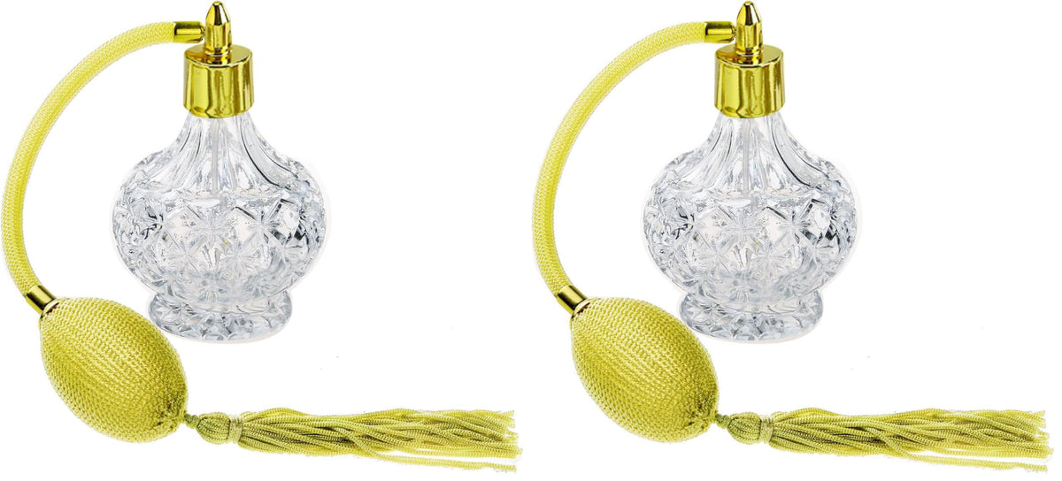 Clear Checked Carved Glass Refillable Perfume Bottle with Spray Atomizer, Pack of 2 C936753