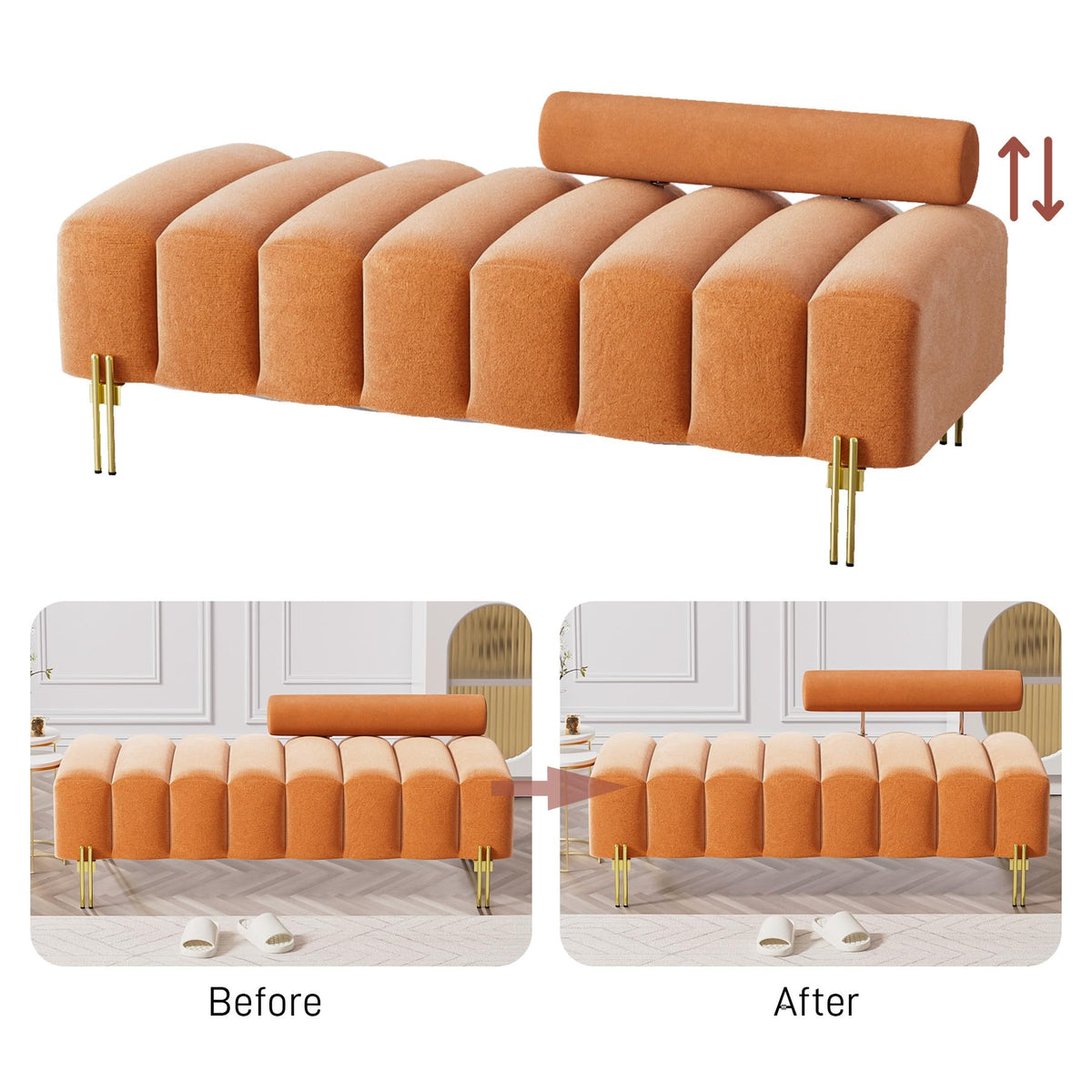Orange Velvet Bench Ottoman J517
