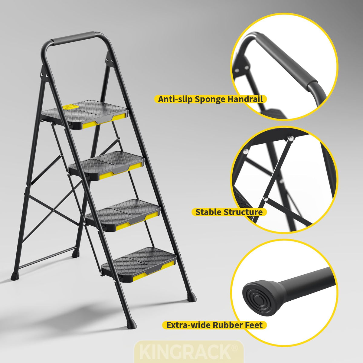 4 Step Steel Step Stool with Safe-Lock, Black H45393