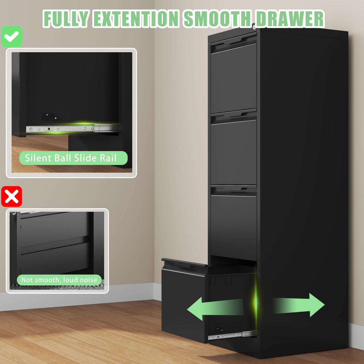 Black 4 Drawer Metal File Cabinet with Lock F5985