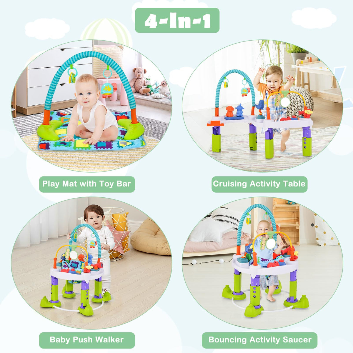 4 in 1 Baby Bouncer Activity Center with Playtime Mat and Activity Table R970
