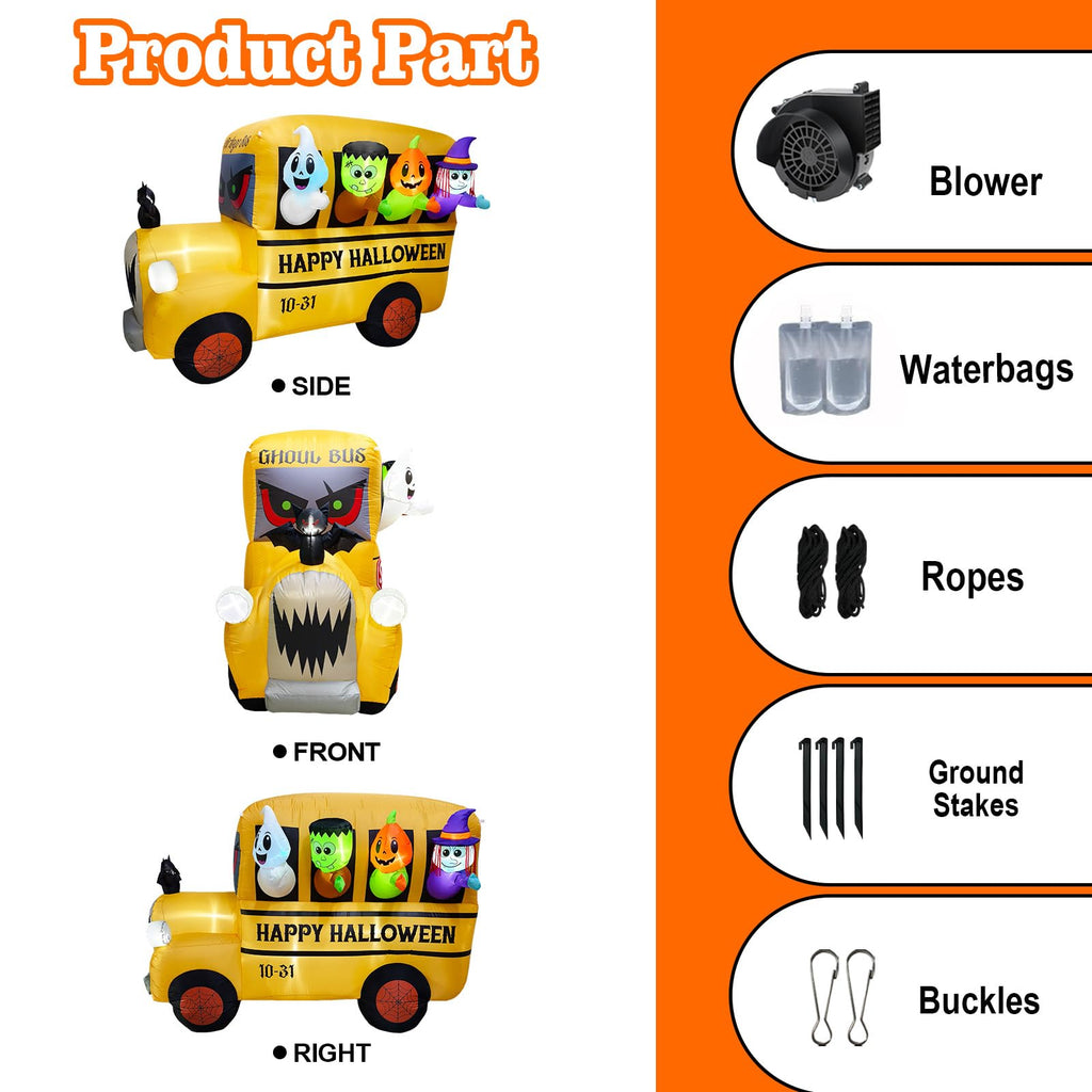 8.1FT Halloween Inflatable Ghost Frankenstein Pumpkin Monster Witch Bus Decoration V66559